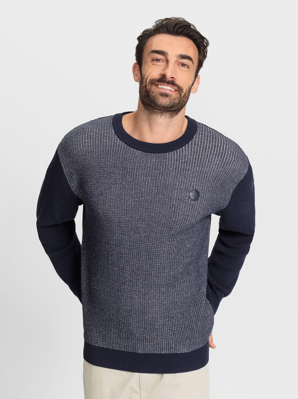 Marco Donati Pullover met ronde hals - marine gemêleerd