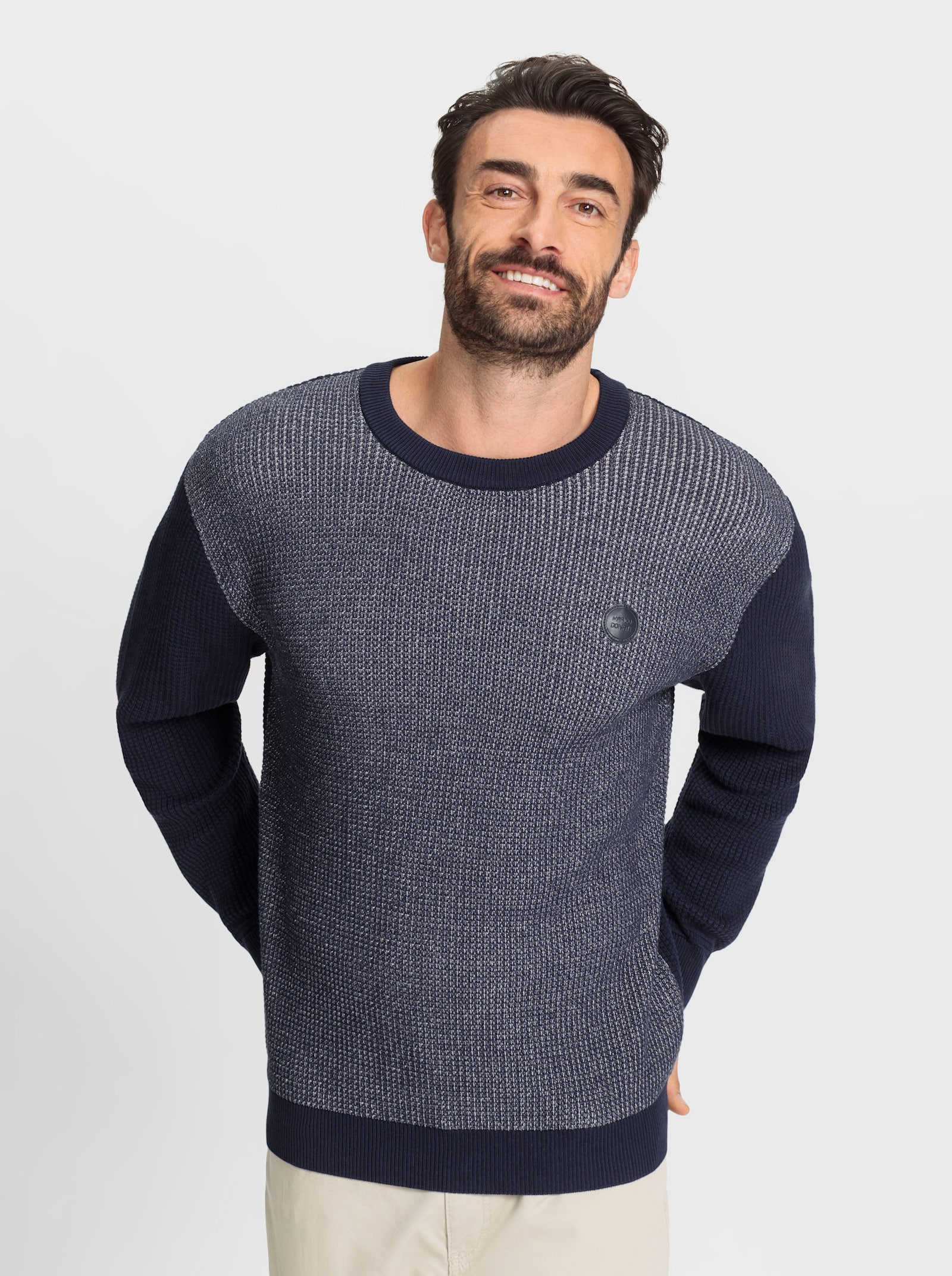 Marco Donati Pullover met ronde hals en ribboorden - marine gemêleerd
