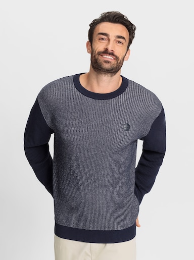 Marco Donati Rundhalspullover mit gerippten Abschlüssen - marine-meliert