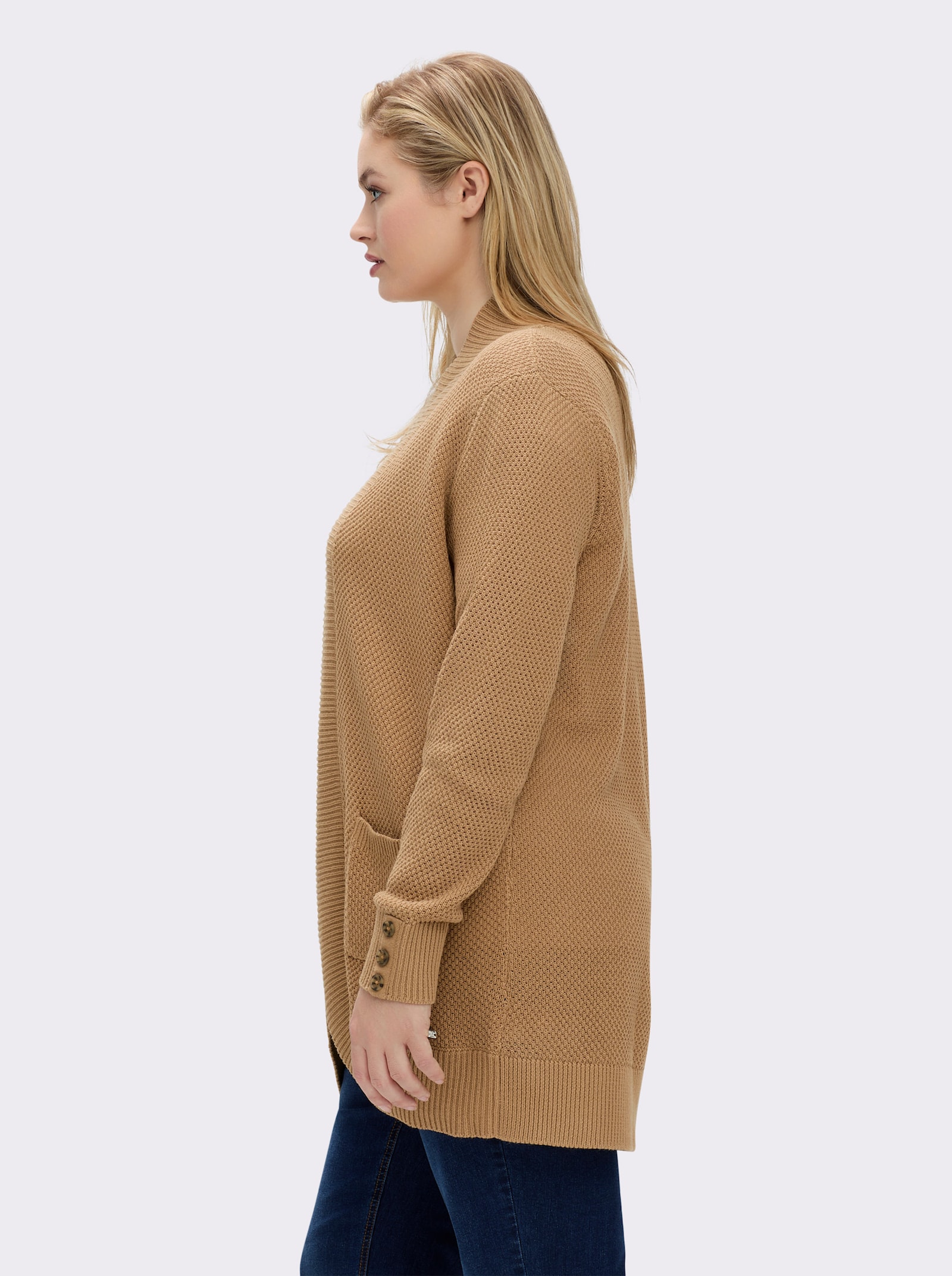 Longstrickjacke mit Struktur-Muster - camel