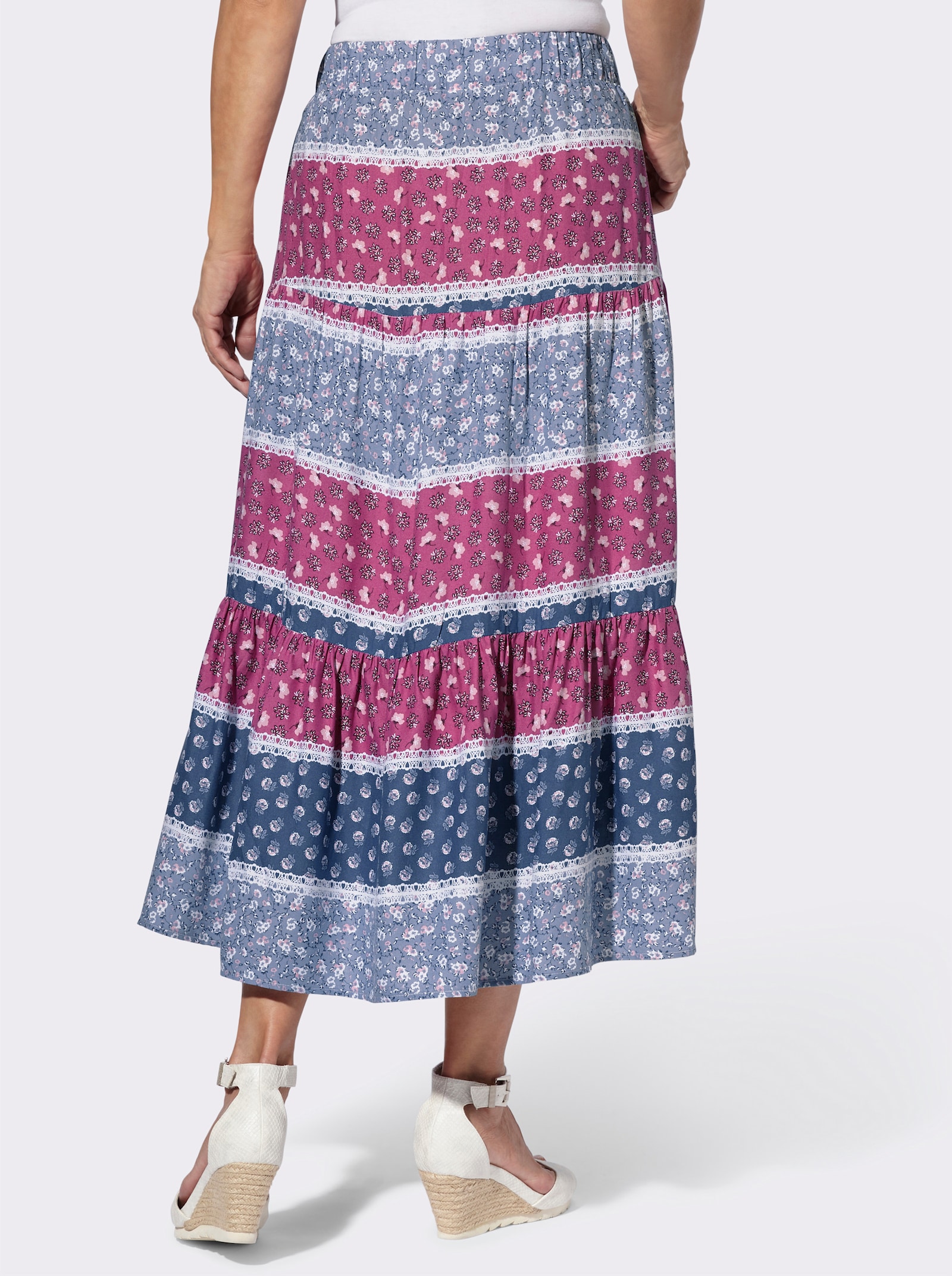 Stufenrock aus reiner Viskose, geblümt - taubenblau-erika-bedruckt