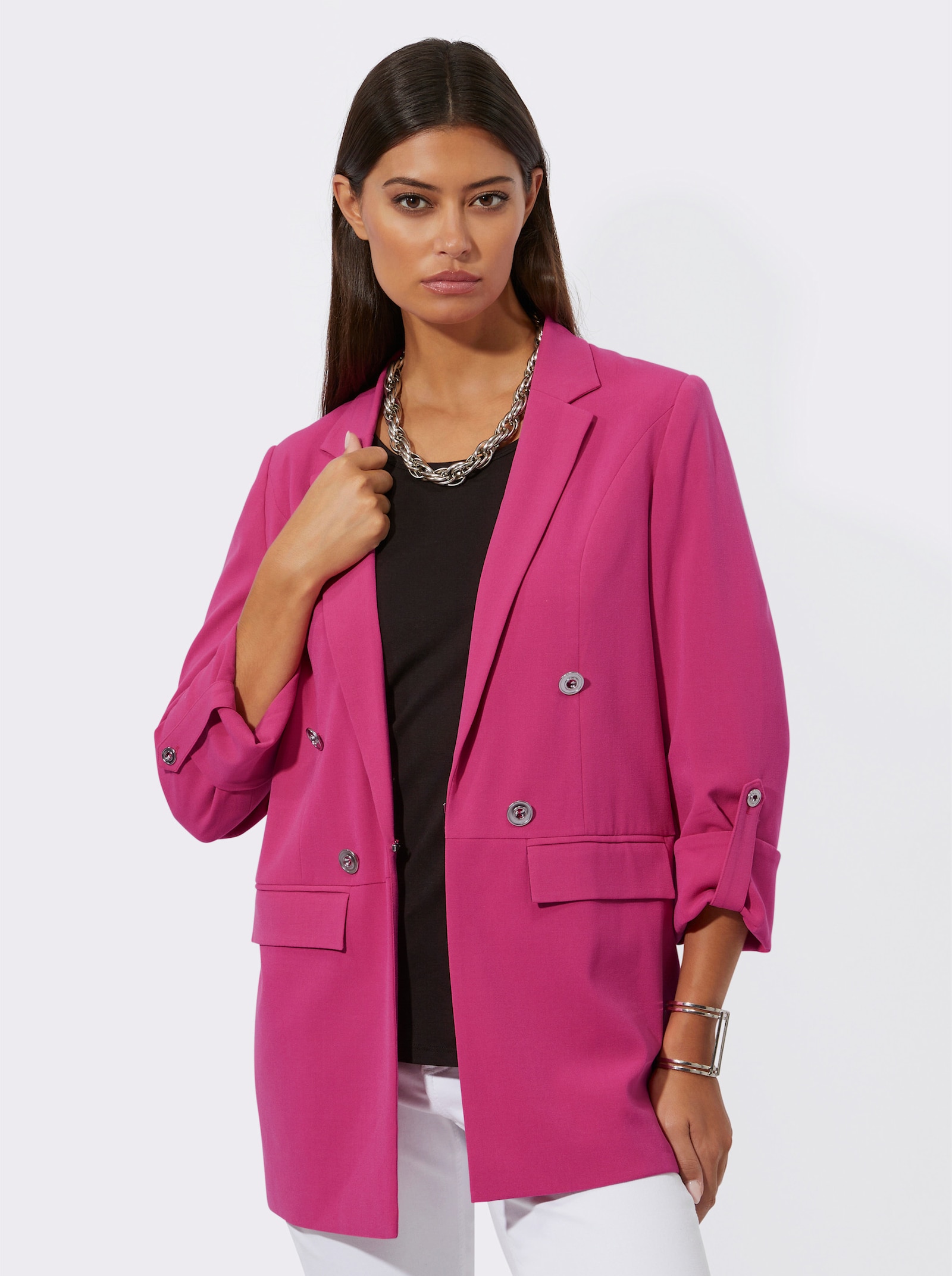 Blazer mit gestreiftem Futter - fuchsia