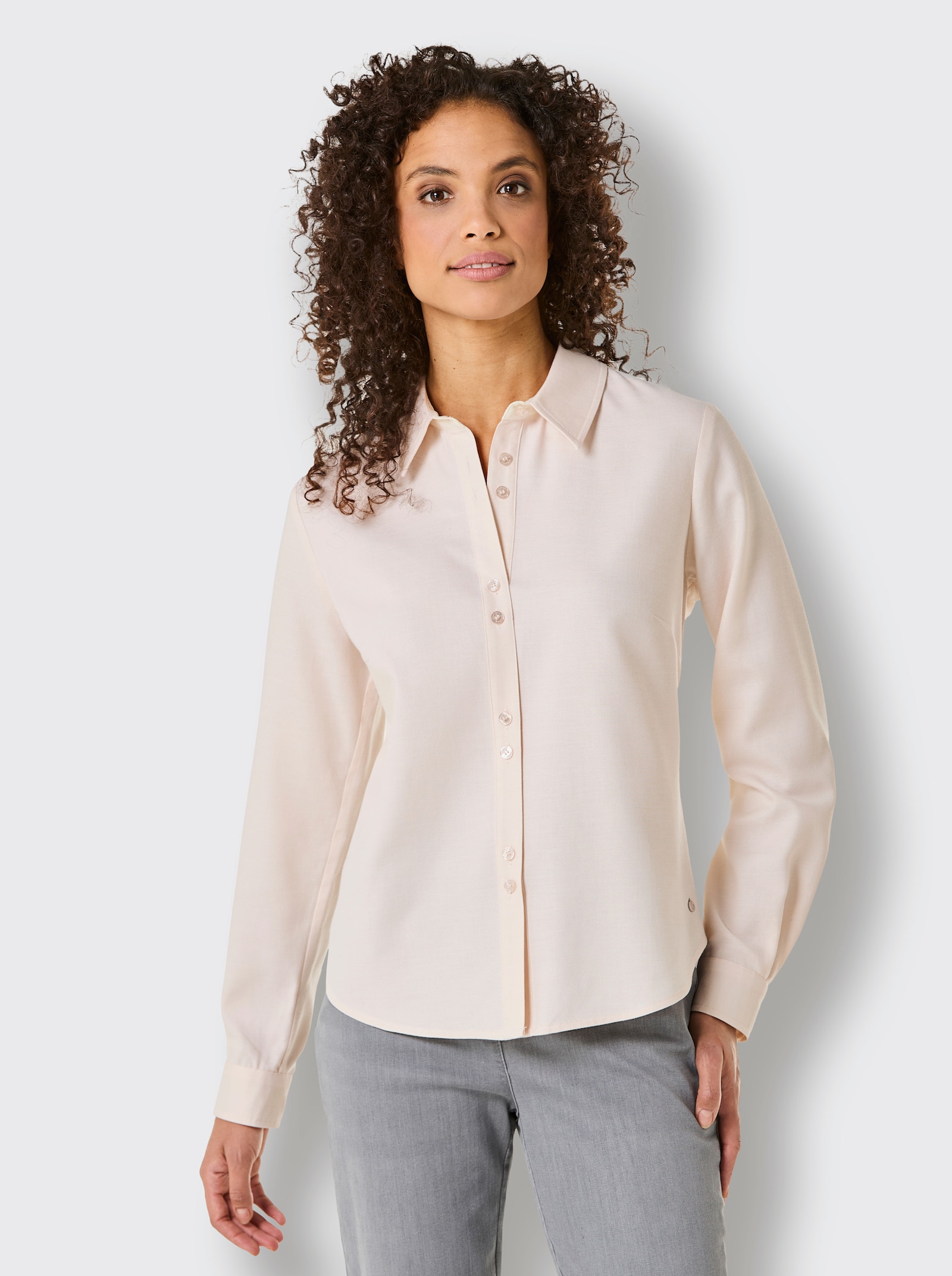 CREATION L PREMIUM Hemdbluse mit unifarbenen Einsätzen - elfenbein-ecru-meliert