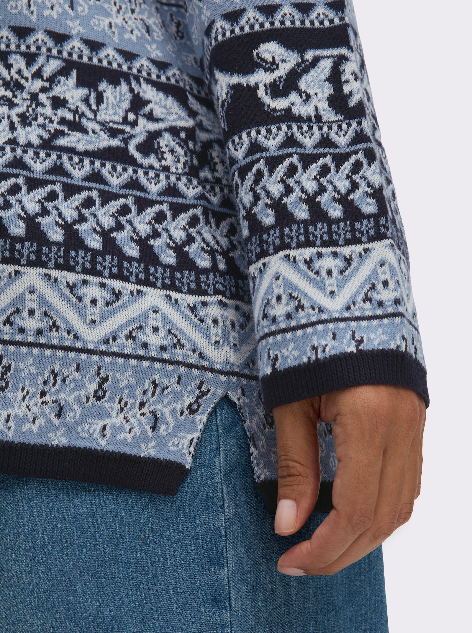 Jacquardpullover aus reiner Pima-Baumwolle - marine-bleu-gemustert