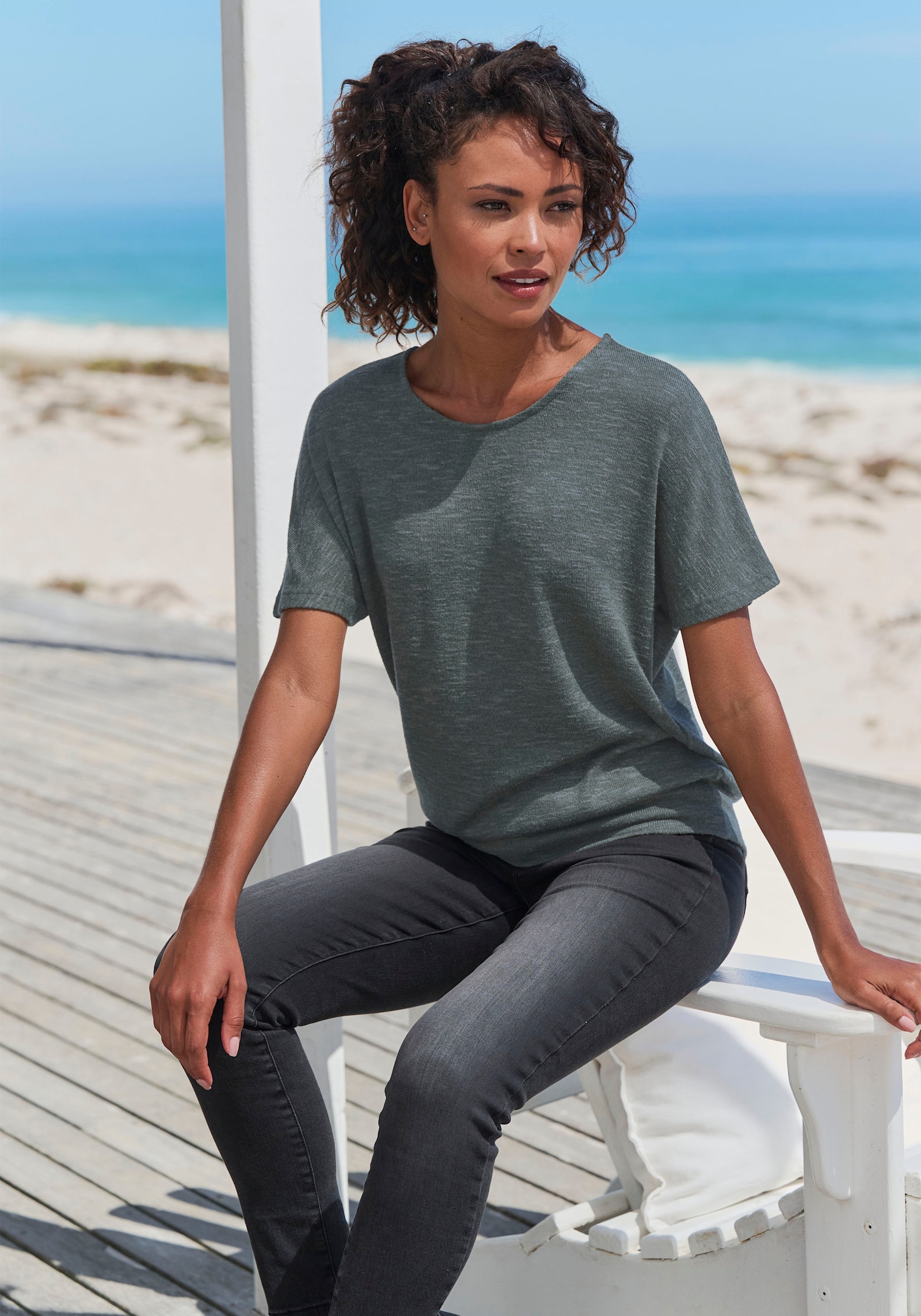 Vivance Kurzarmshirt - graugrün, schwarz