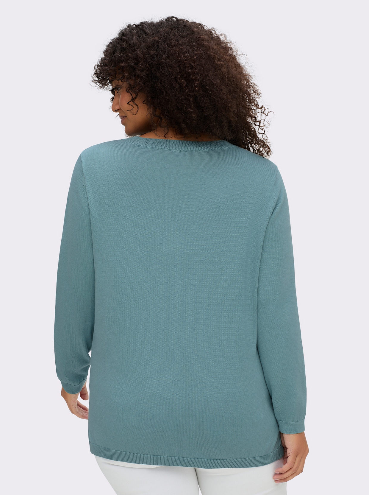 V-Ausschnitt-Pullover mit Biesen vorne - wintertürkis