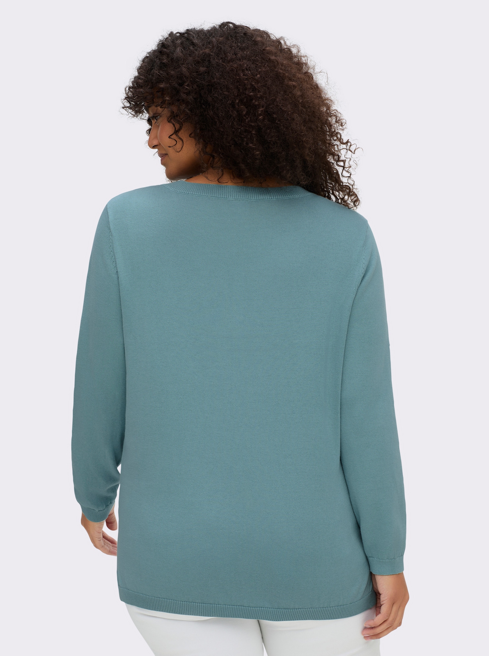 V-Ausschnitt-Pullover mit Biesen vorne - wintertürkis