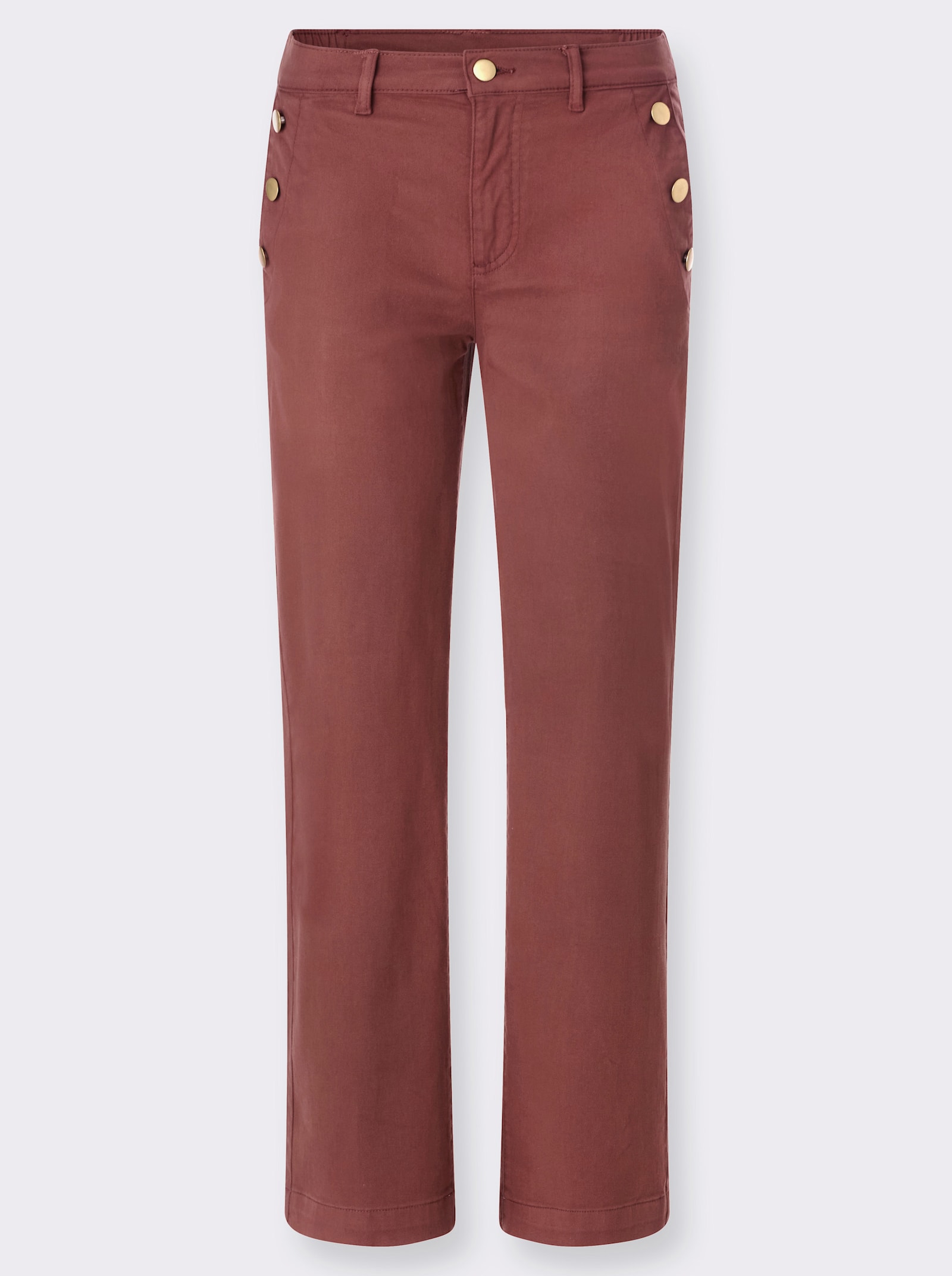 Stretch-Hose mit goldfarbenen Schmuckknöpfen - rotbraun