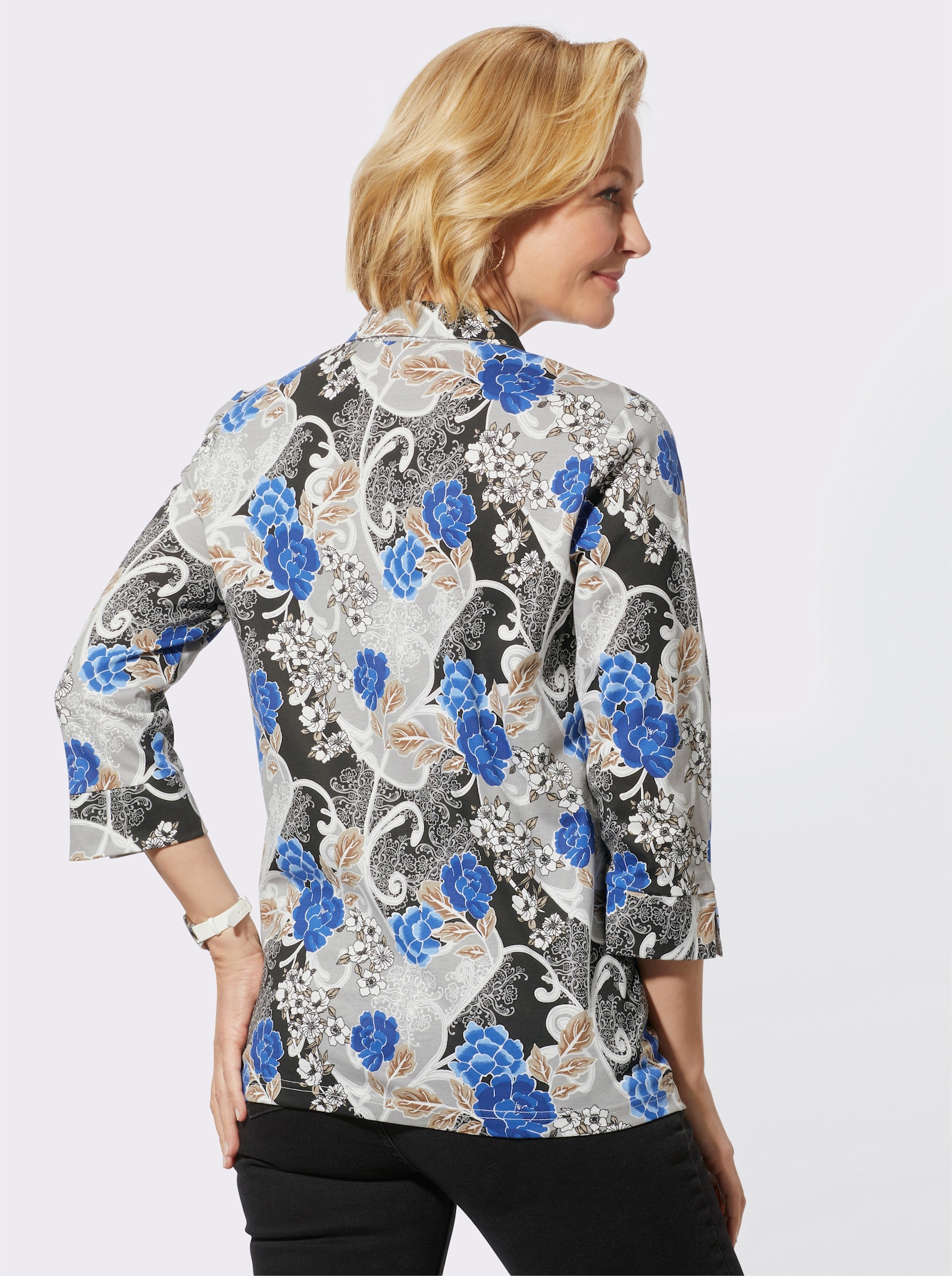 Poloshirt met glittersteentjes - steengrijs/koningsblauw bedrukt