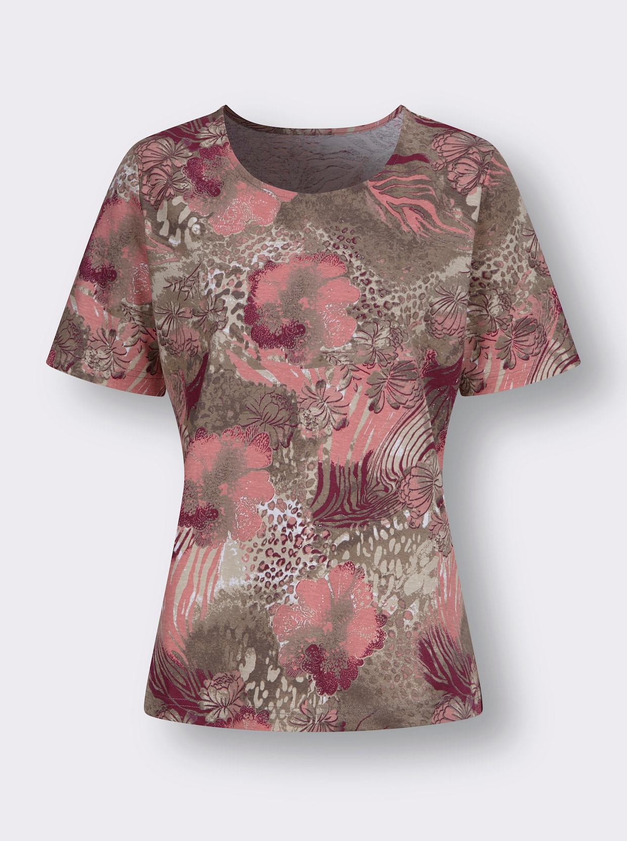 Rundhals-Shirt - ecru-flamingo-bedruckt