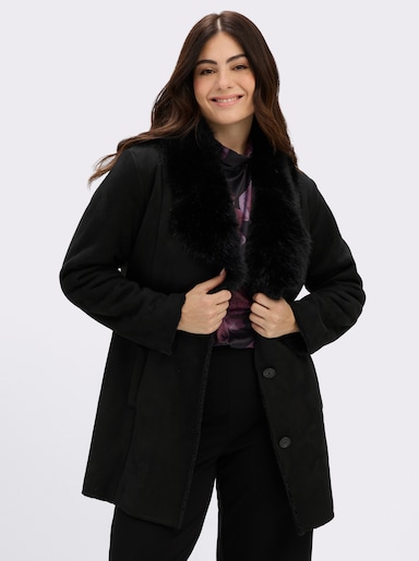 sheego Jacke mit Kunstfellbesatz - schwarz