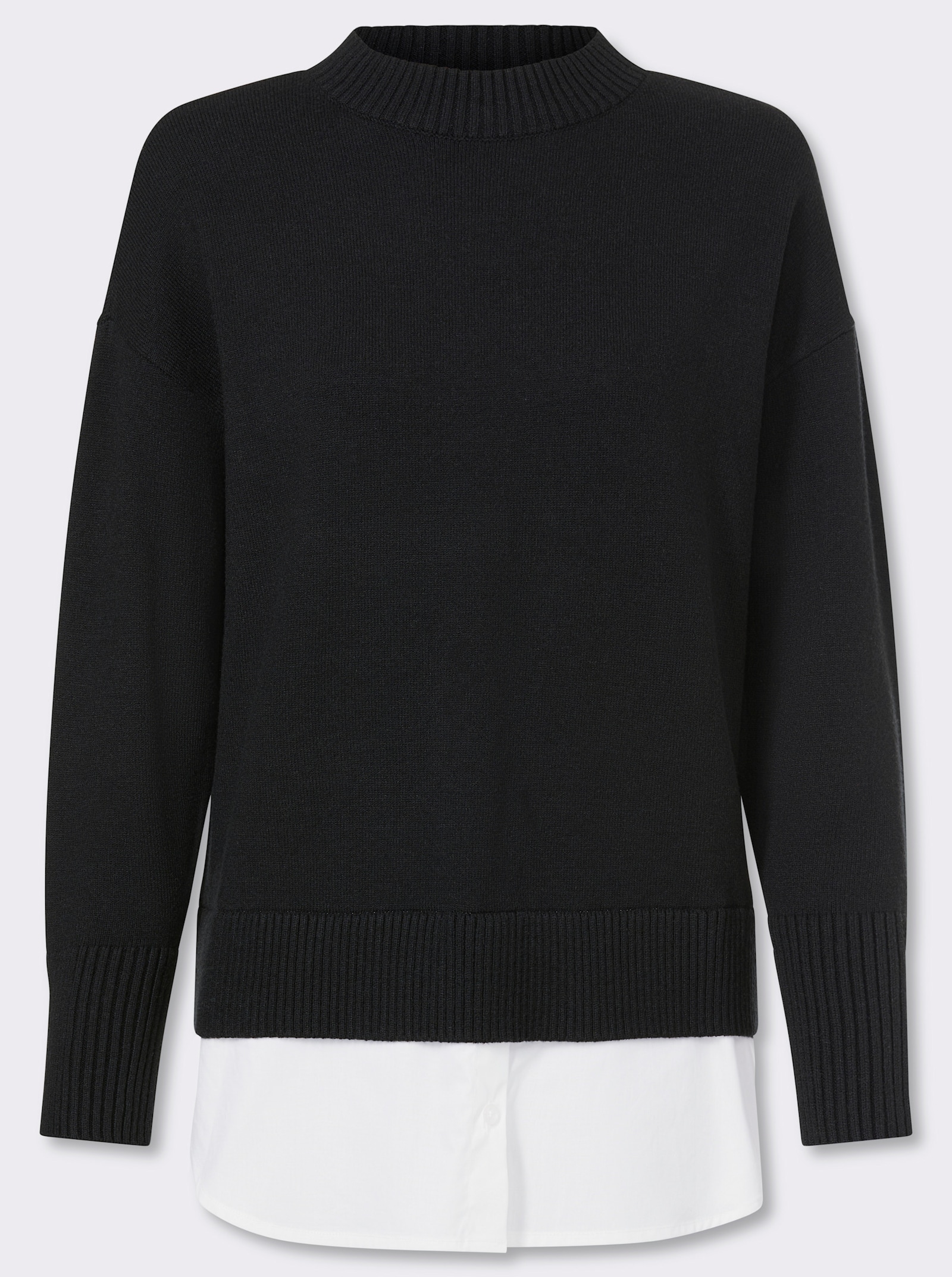 heine 2-in-1-pullover met blouse-inzet - zwart