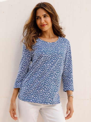 Shirt met 3/4-mouw - jeansblauw/wit geprint