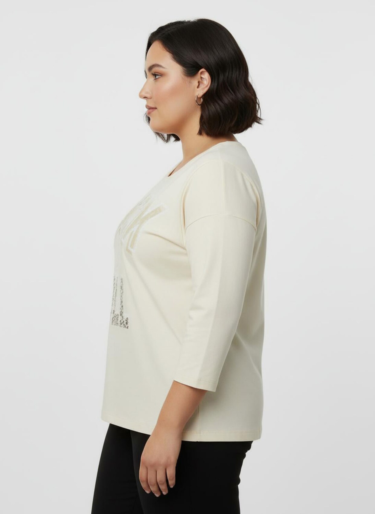 3/4-Arm-Shirt mit glänzendem Schriftzug - champagner-sand-bedruckt