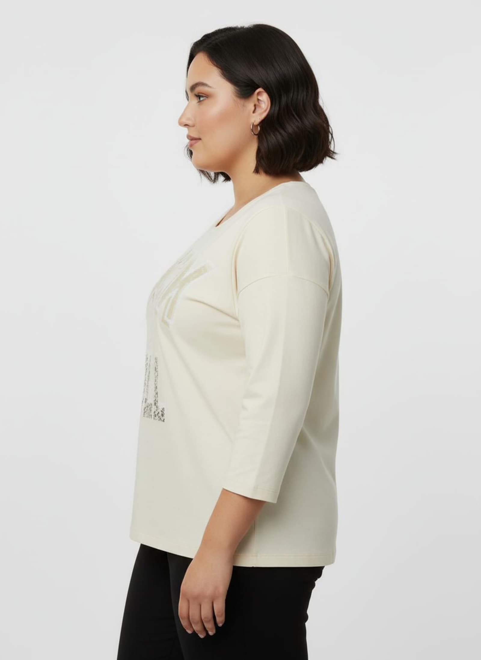 3/4-Arm-Shirt mit glänzendem Schriftzug - champagner-sand-bedruckt