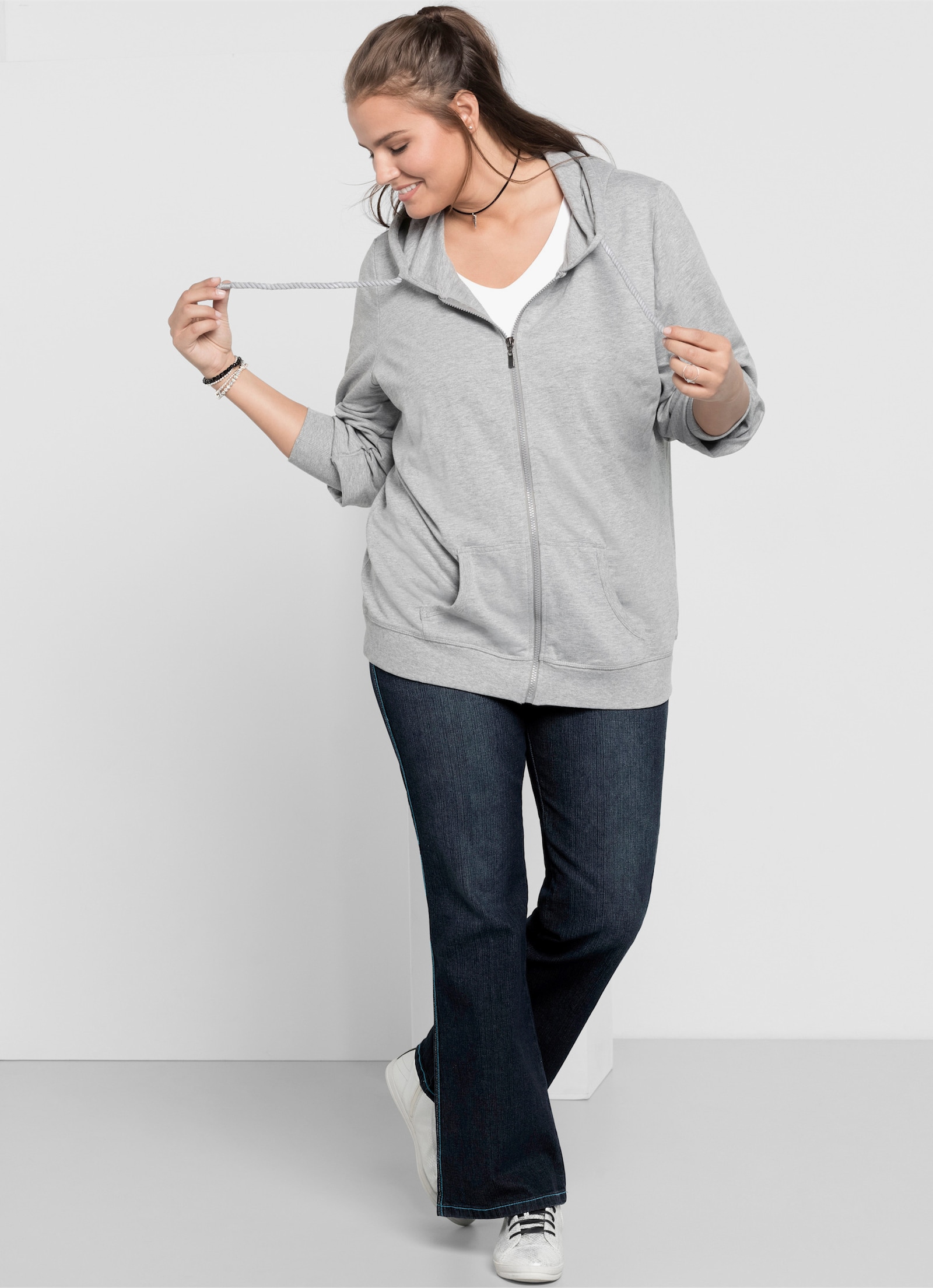 sheego Bootcut jeans met used-effecten - dark blue denim