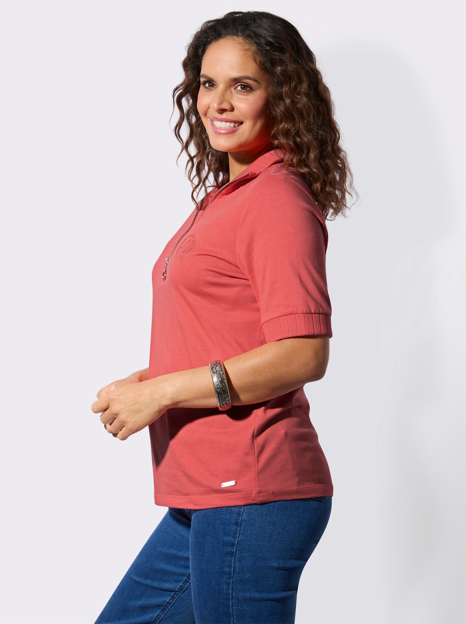 Poloshirt mit 2-in-1-Optik - koralle