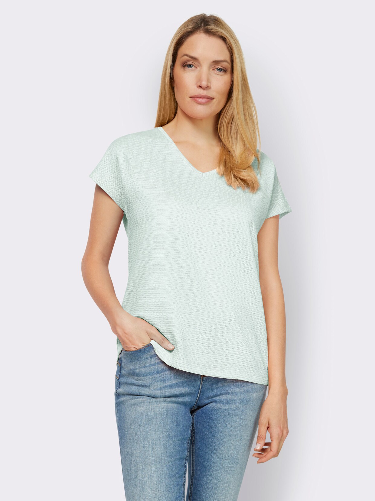 heine Shirt met v-hals - zacht mint