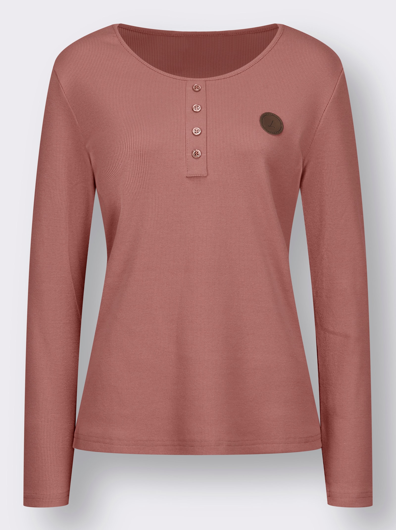 Langarmshirt mit Zierknopfleiste - rosenholz