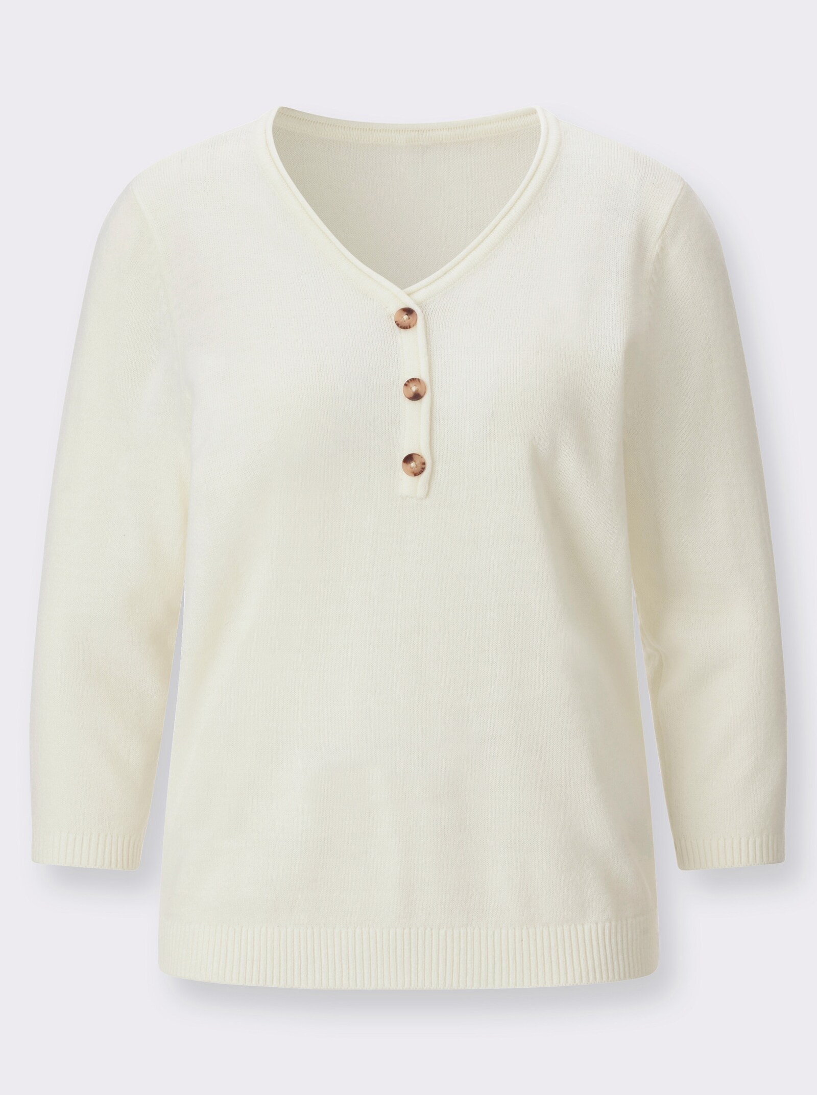 V-Ausschnitt-Pullover mit Zierknopfleiste - ecru