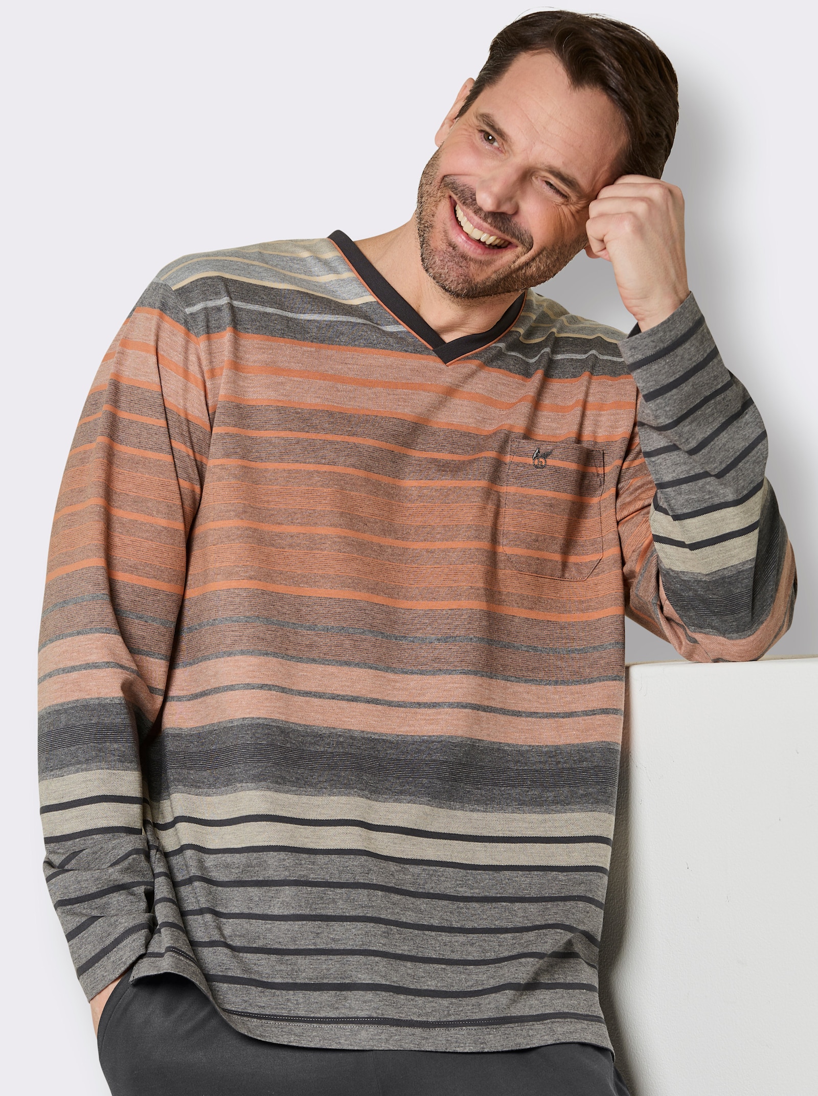 Hajo Schlafanzug - schoko-terra-gestreift