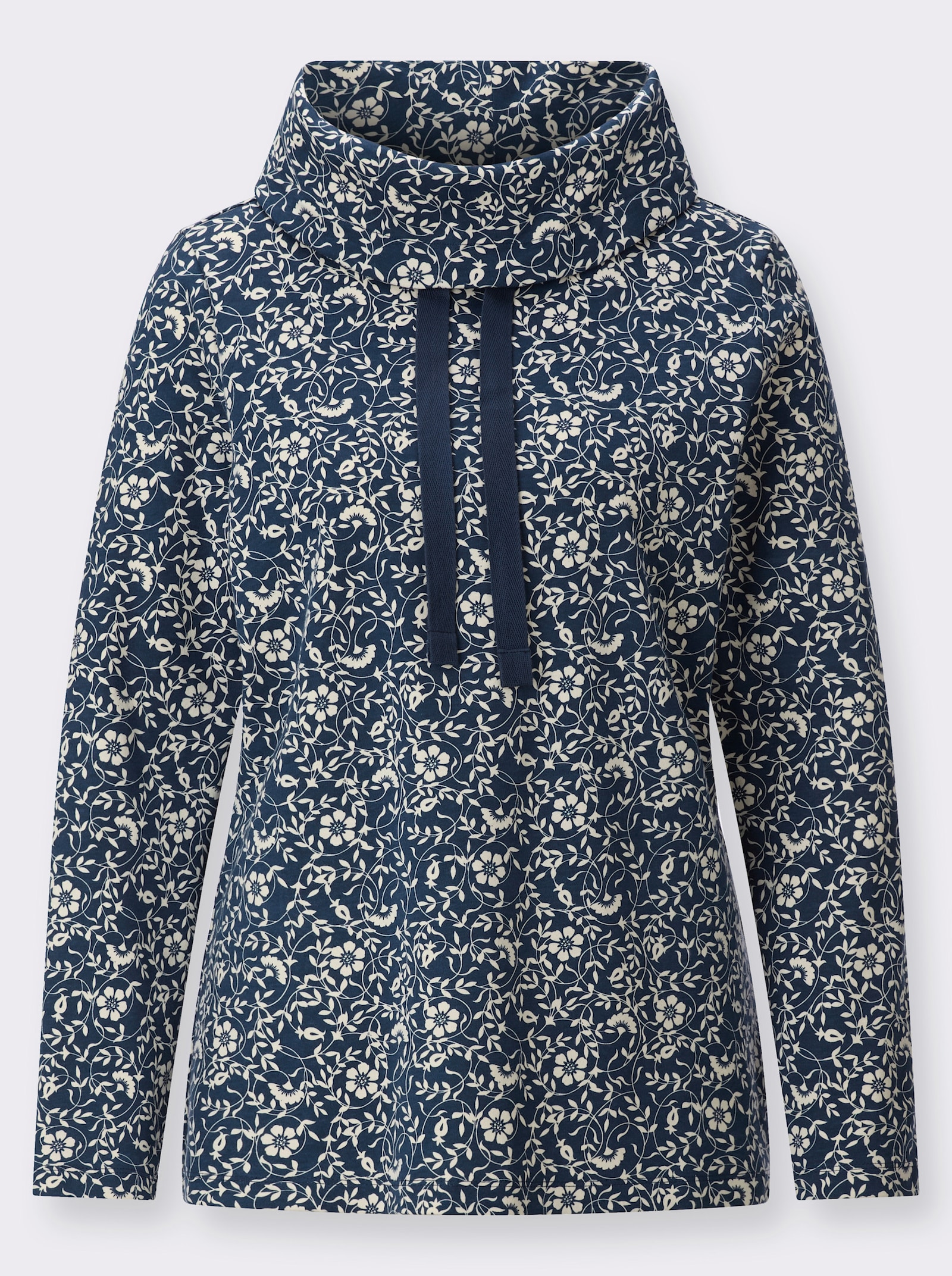 Sweatshirt mit weitem Rollkragen - dunkelblau-champagner-bedruckt