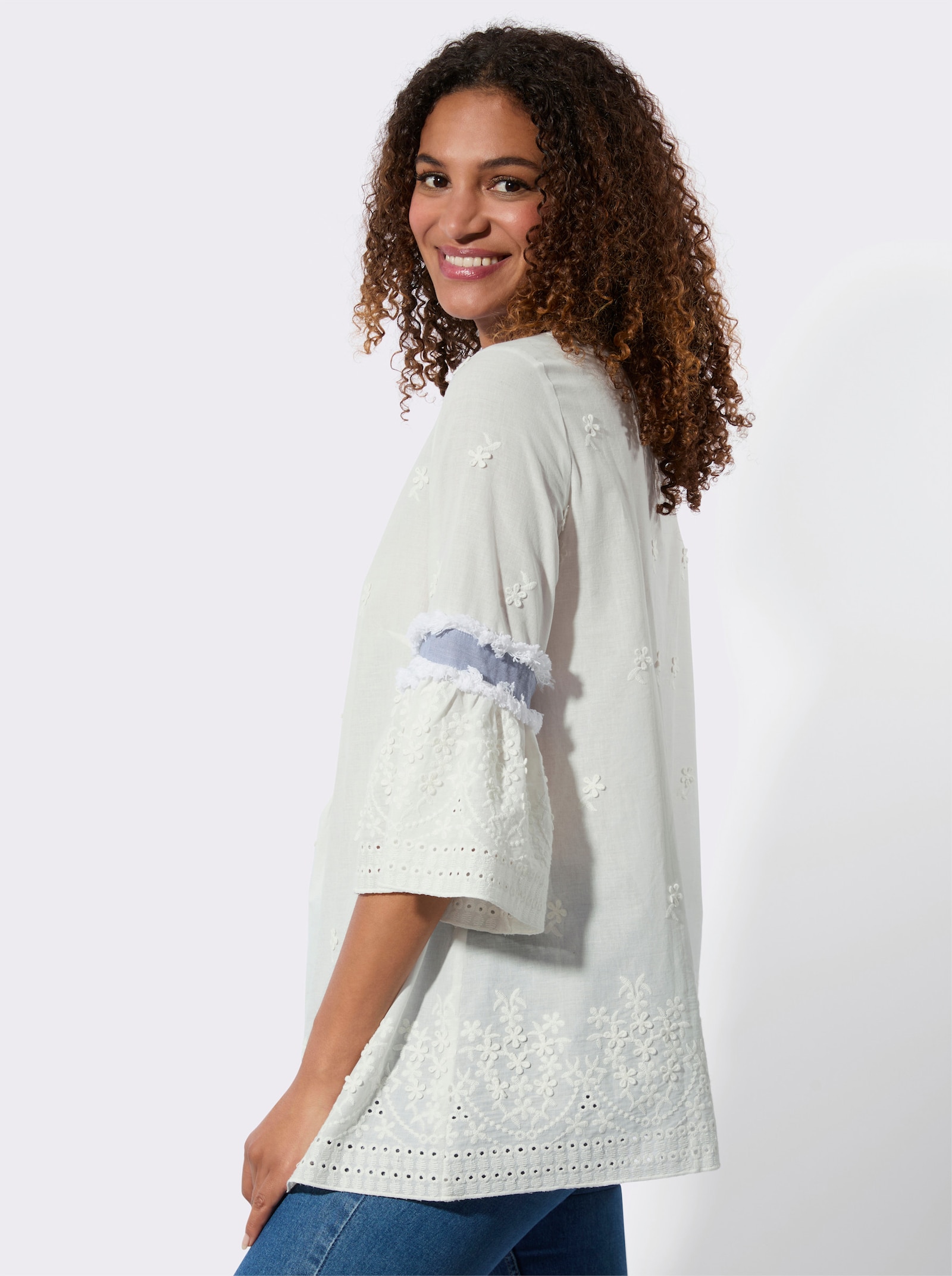 Tunika mit Lochmuster - weiß