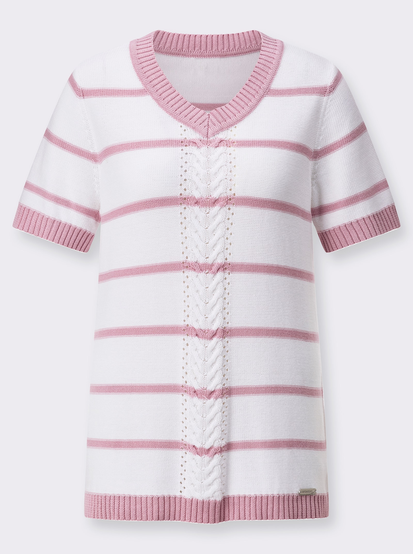 Kurzarmpullover in Linksstrick-Optik - rosé