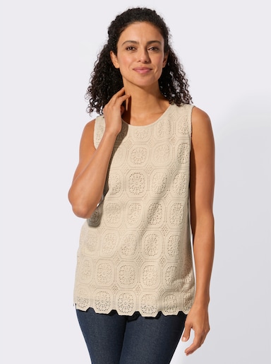 Spitzentop mit Jersey-Futter - sand