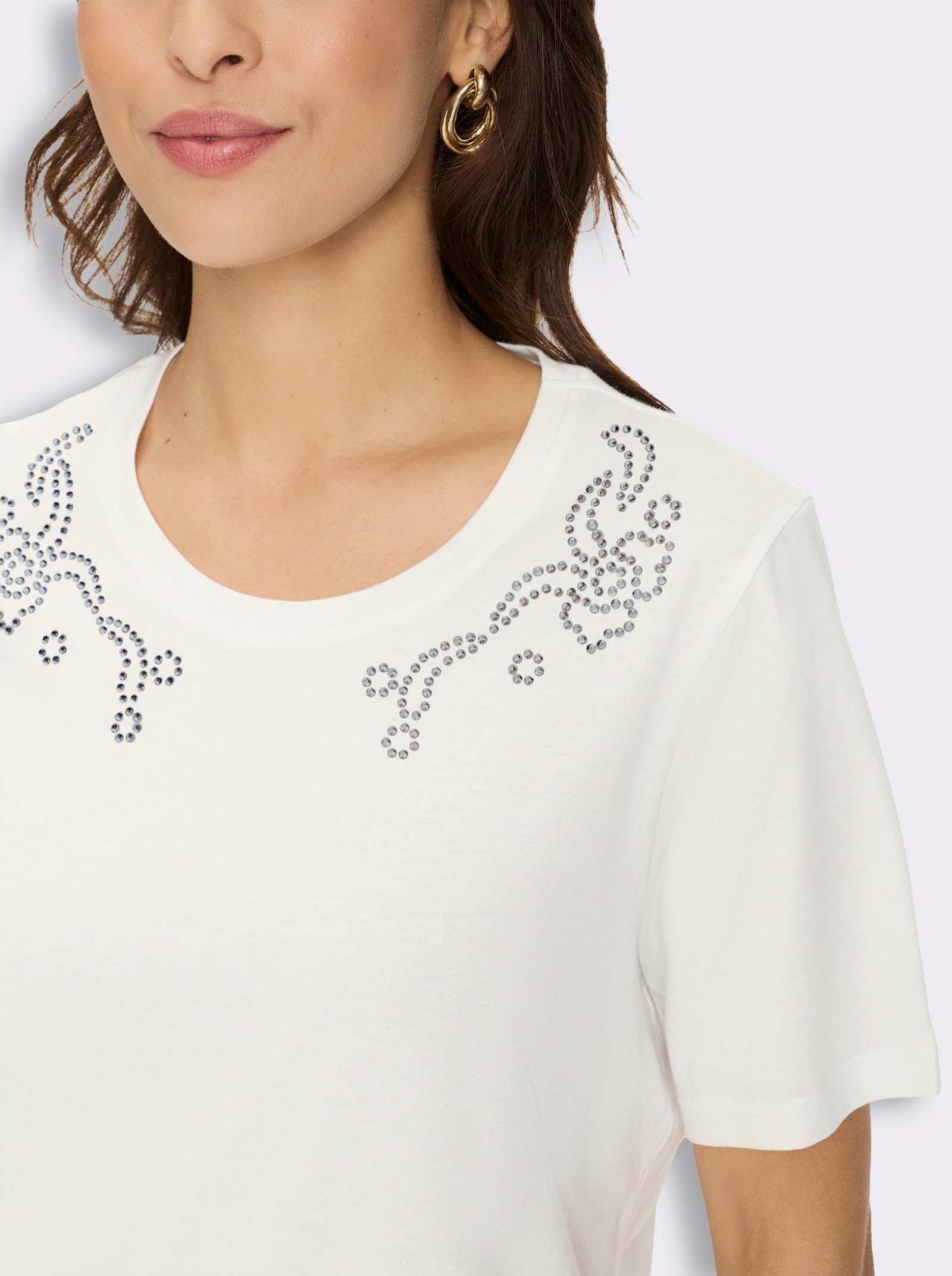 Kurzarmshirt mit Glitzersteinchen - ecru