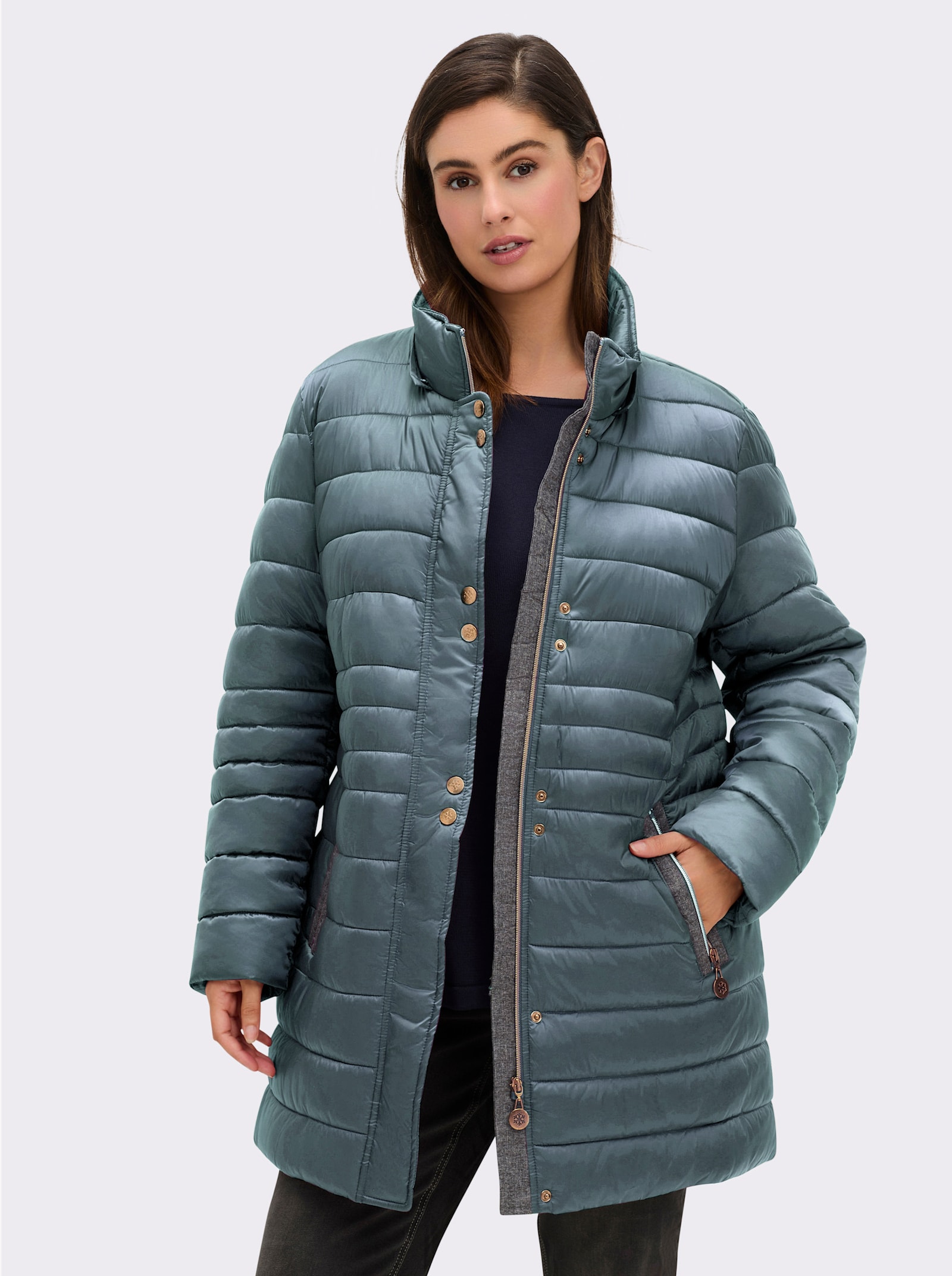 Steppjacke mit Pelz-Imitat - jade
