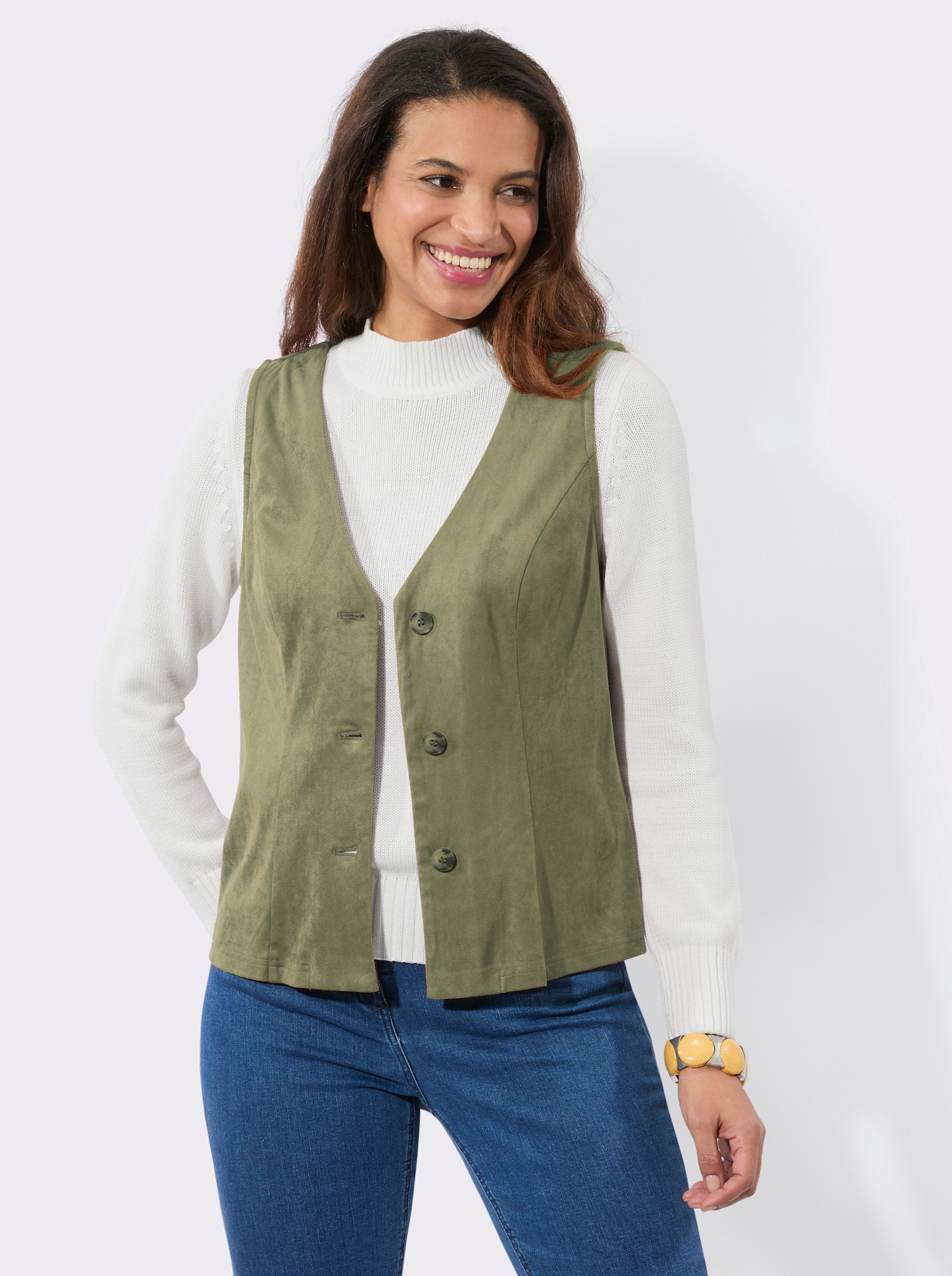 Lederimitatweste mit V-Ausschnitt - schilf