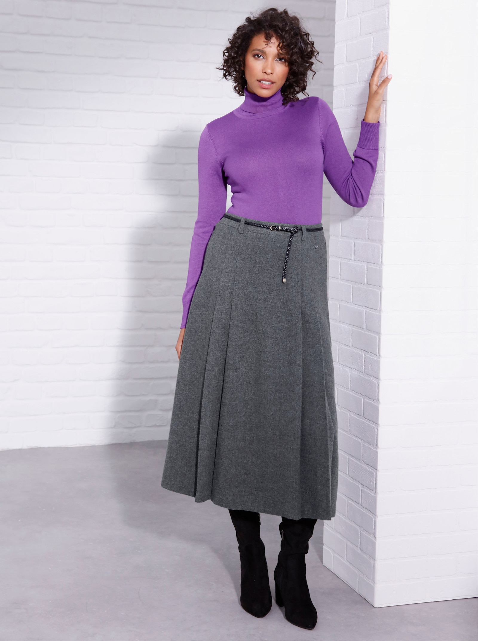 CREATION L PREMIUM A-Linien-Rock im wärmenden Material-Mix - anthrazit-meliert