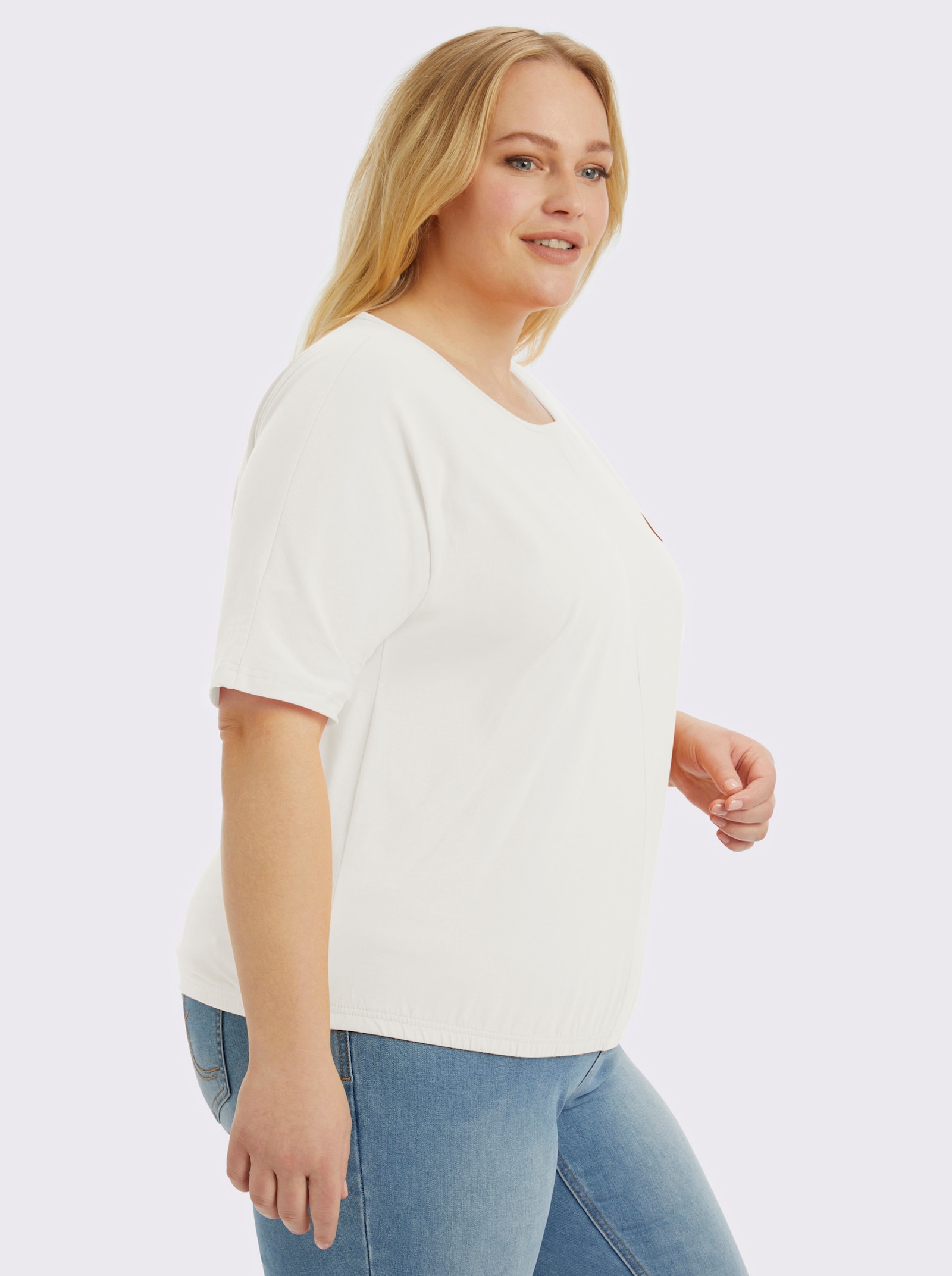 Kurzarmshirt mit Fledermausärmeln - ecru