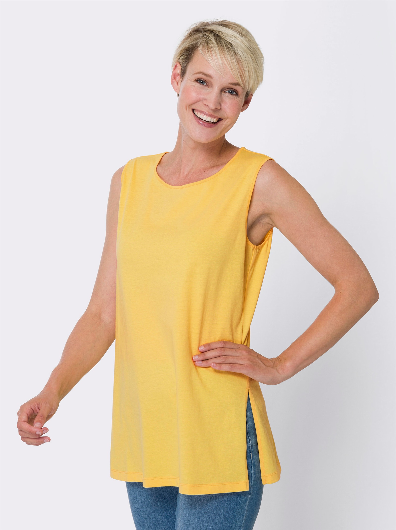 Lange top met zijsplitten - geel