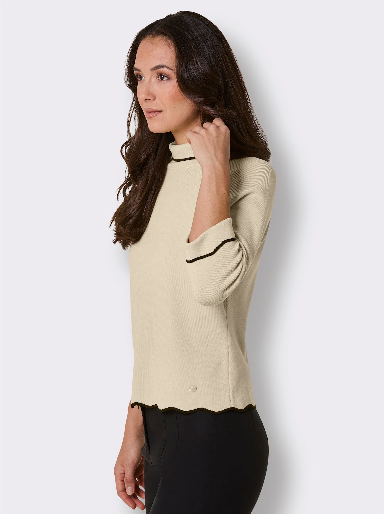 CREATION L PREMIUM Rollkragenpullover mit gewellte Abschlüssen - champagner-schwarz