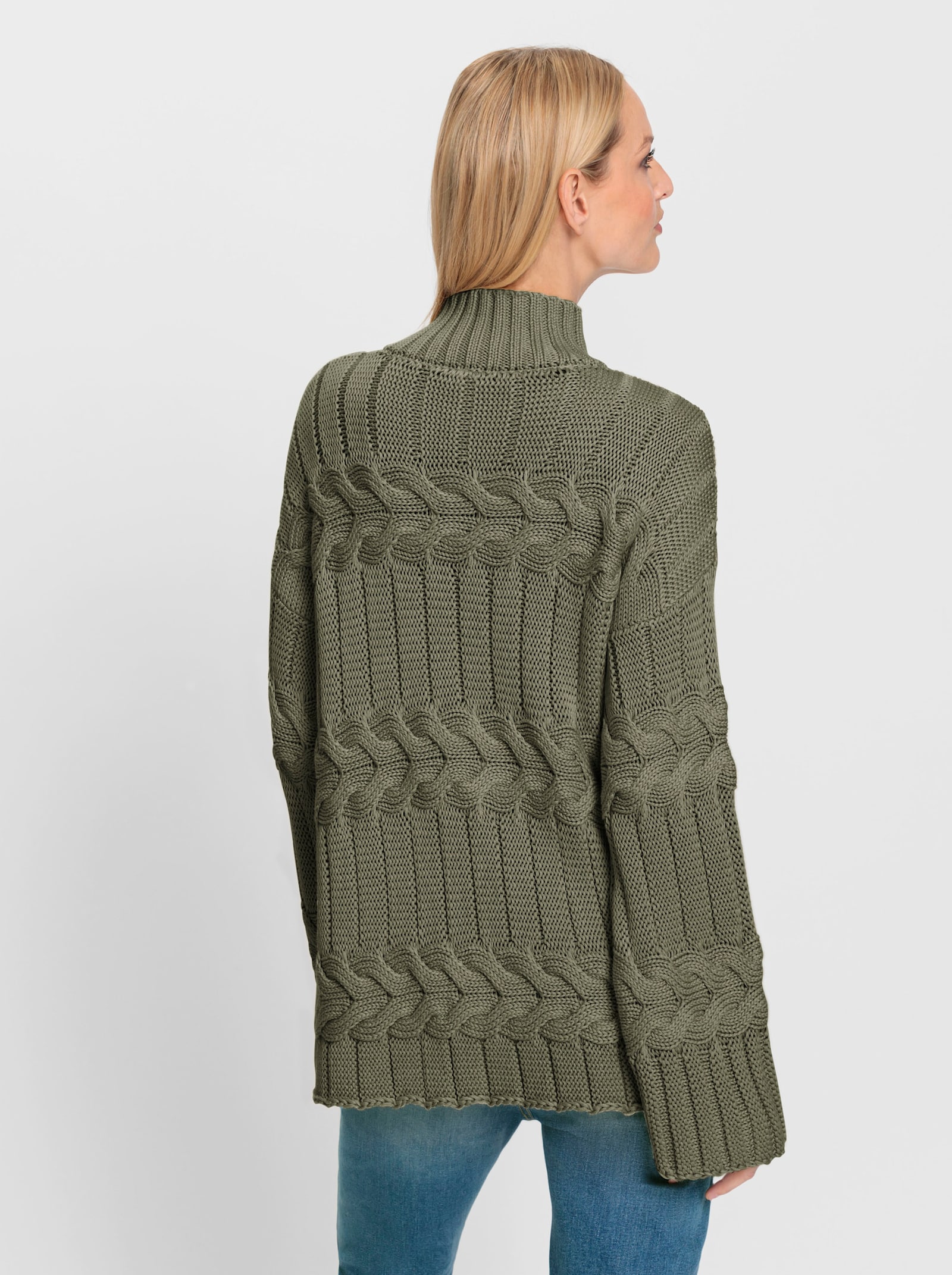 heine Stehkragenpullover mit Strickmuster-Mix - khaki