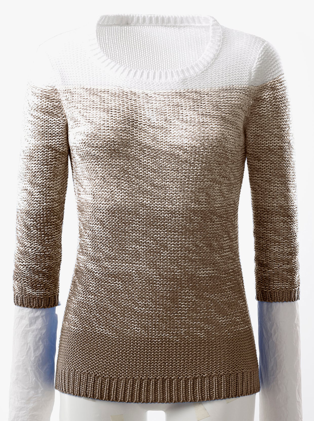 Pullover met ronde hals - taupe/wit