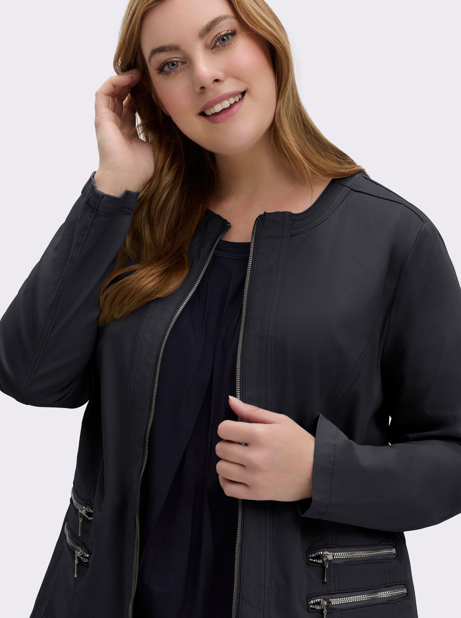 Jeansblazer mit Zier-Reißverschlüssen - schwarz