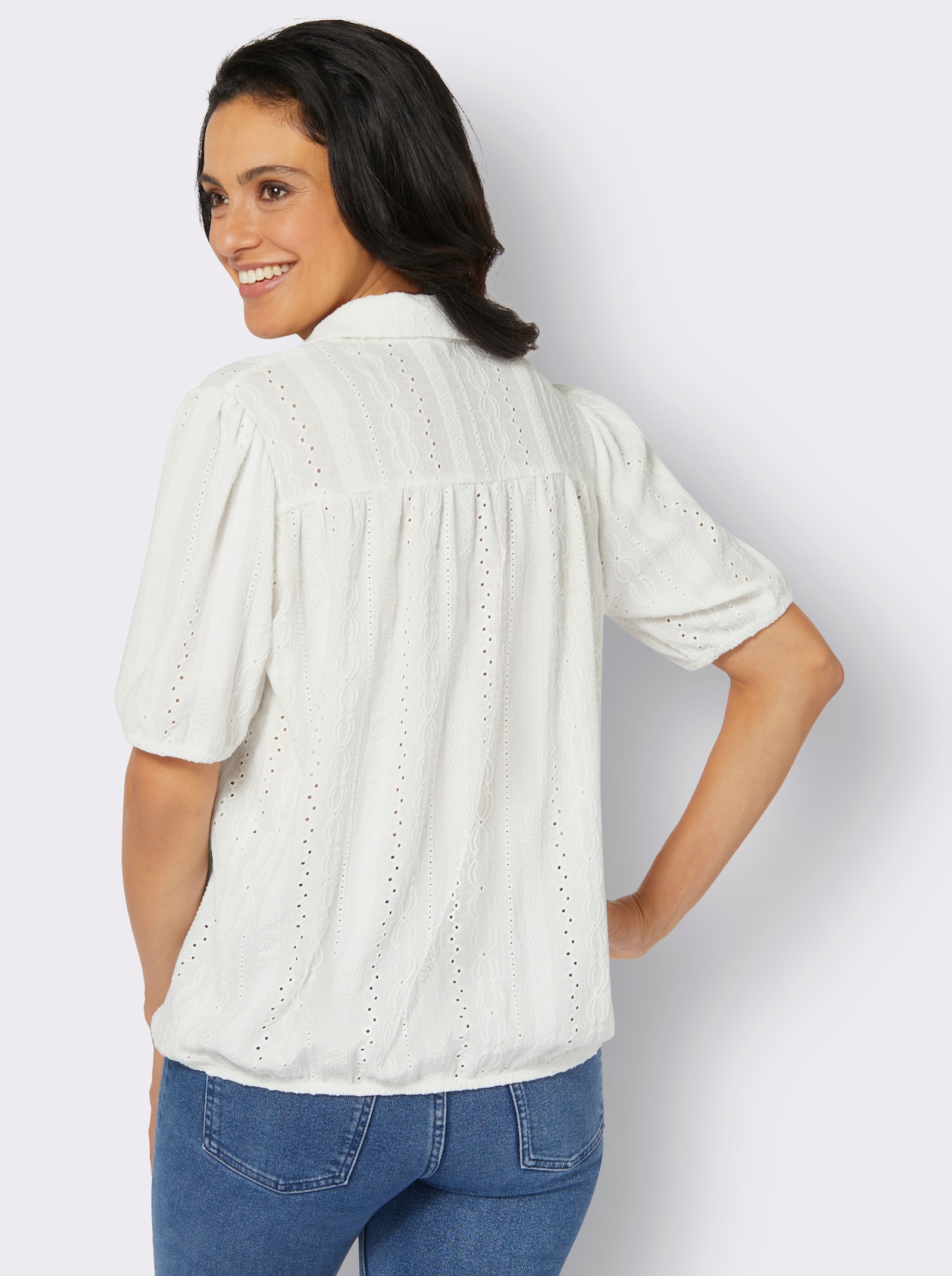 Kurzarmbluse in gemusterter Struktur-Qualität - ecru