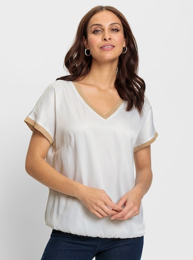 Schlupfbluse mit Gummizug am Saum - ecru