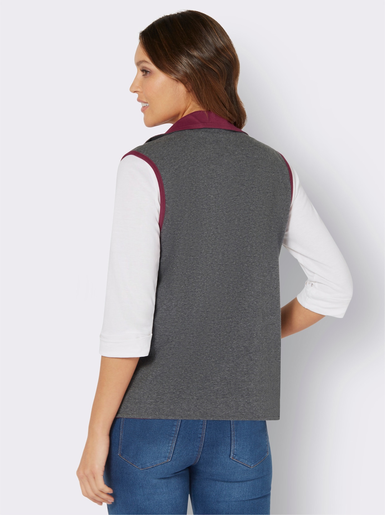 Keerbaar gilet - bordeaux/antraciet gemêleerd