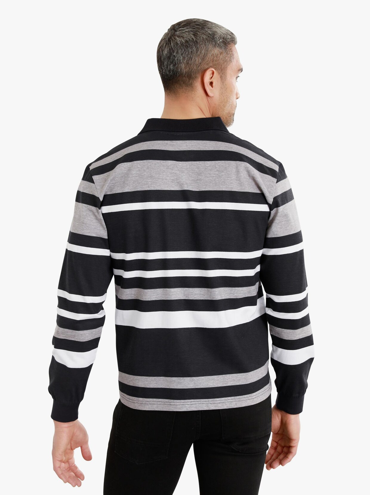 Poloshirt - zwart/grijs gemêleerd/wit