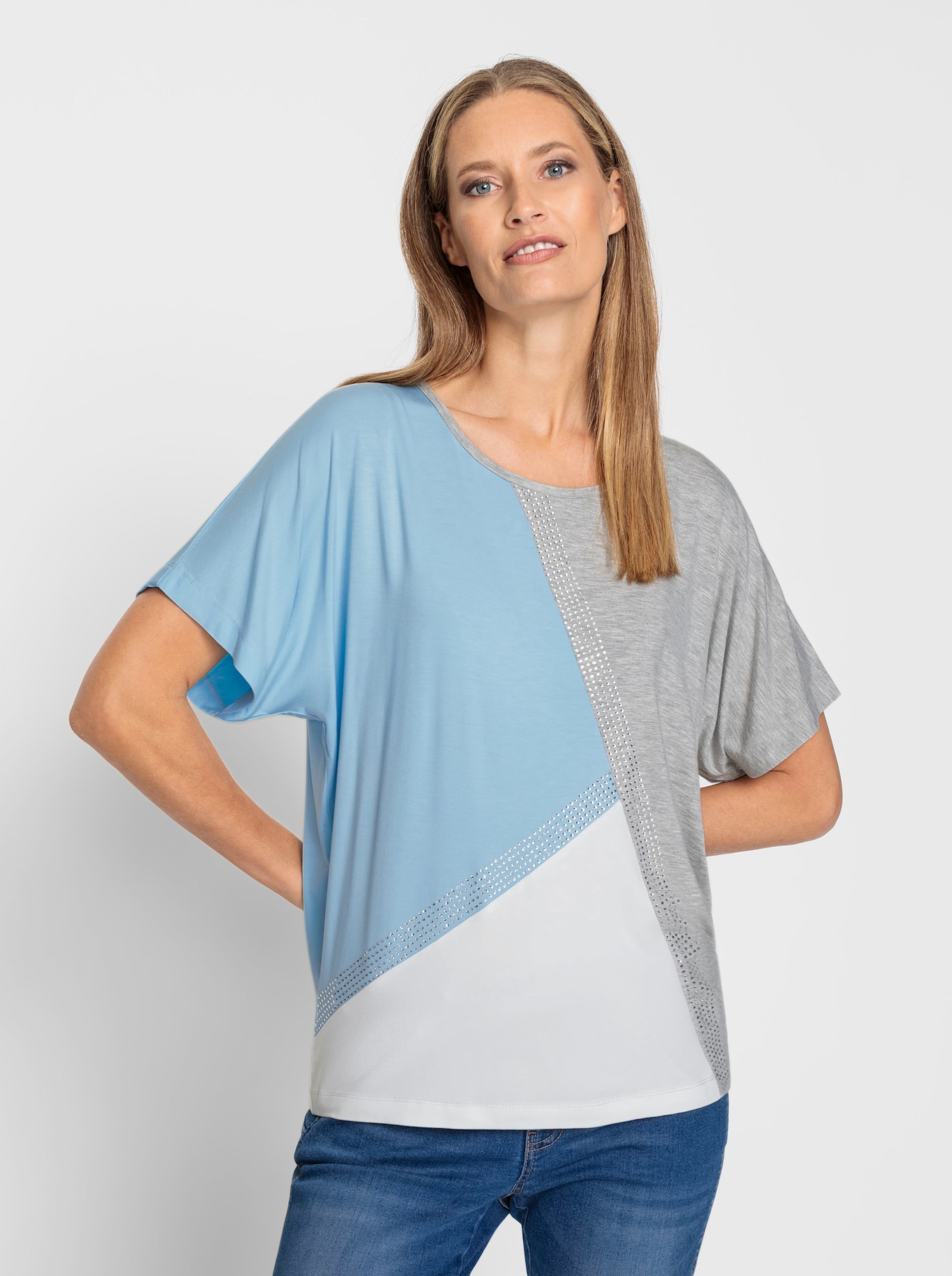 heine T-shirt à manches courtes style « color block » - gris pierre-bleu clair à motifs