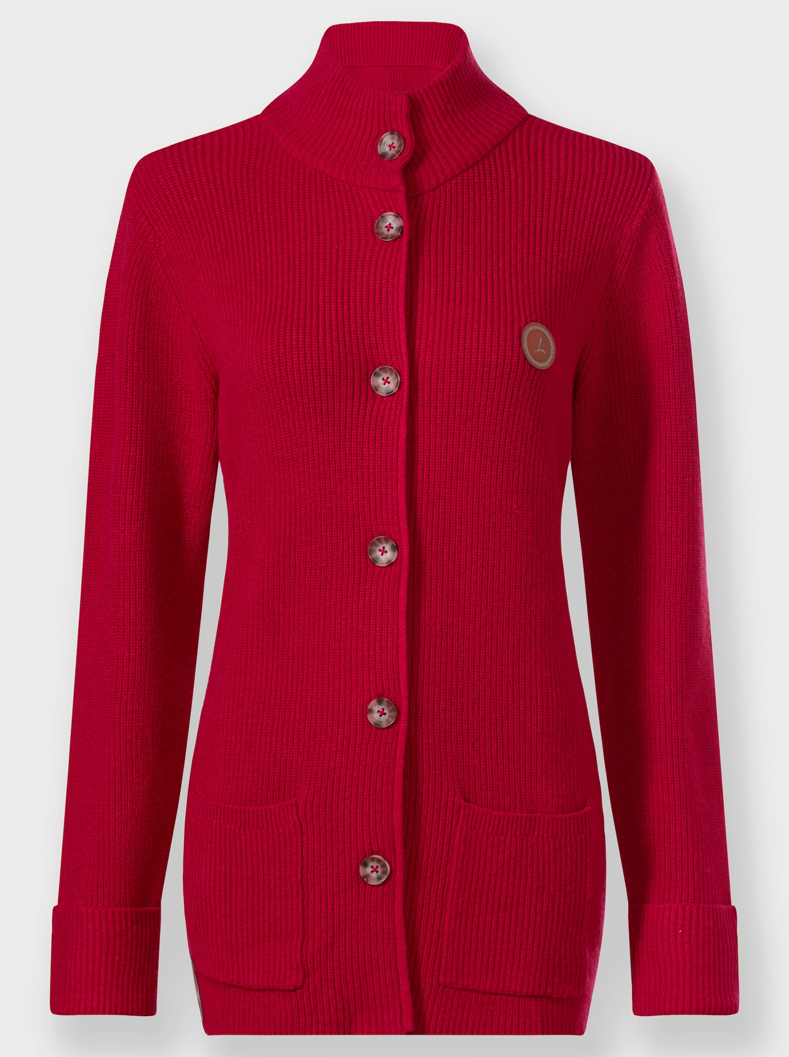 Longstrickjacke mit Stehkragen - rot