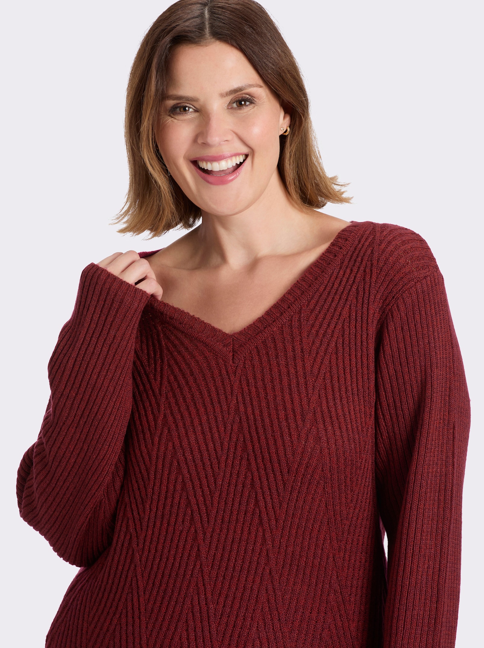 sheego Strickkleid mit Rautenstrickmuster - kirsche-bordeaux-meliert