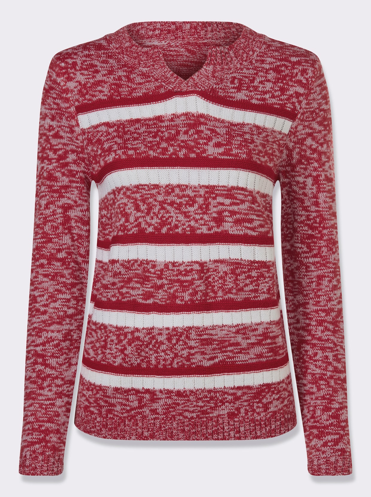 Langarm-Pullover - rot-weiß-gemustert