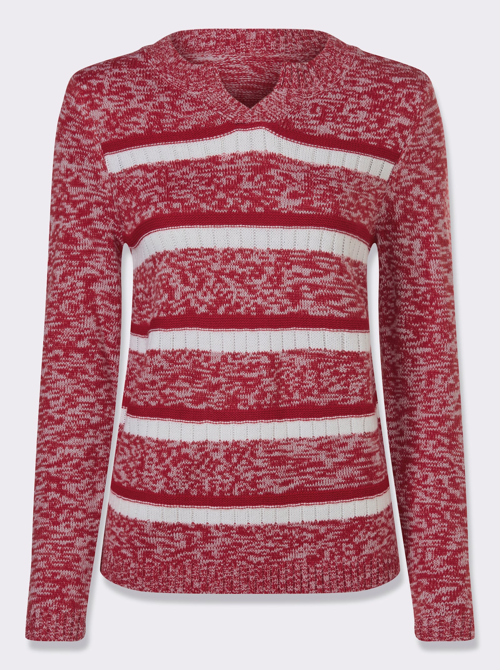 Pulóver, dlhé rukávy, pruhy - červeno-biela vzorovaná