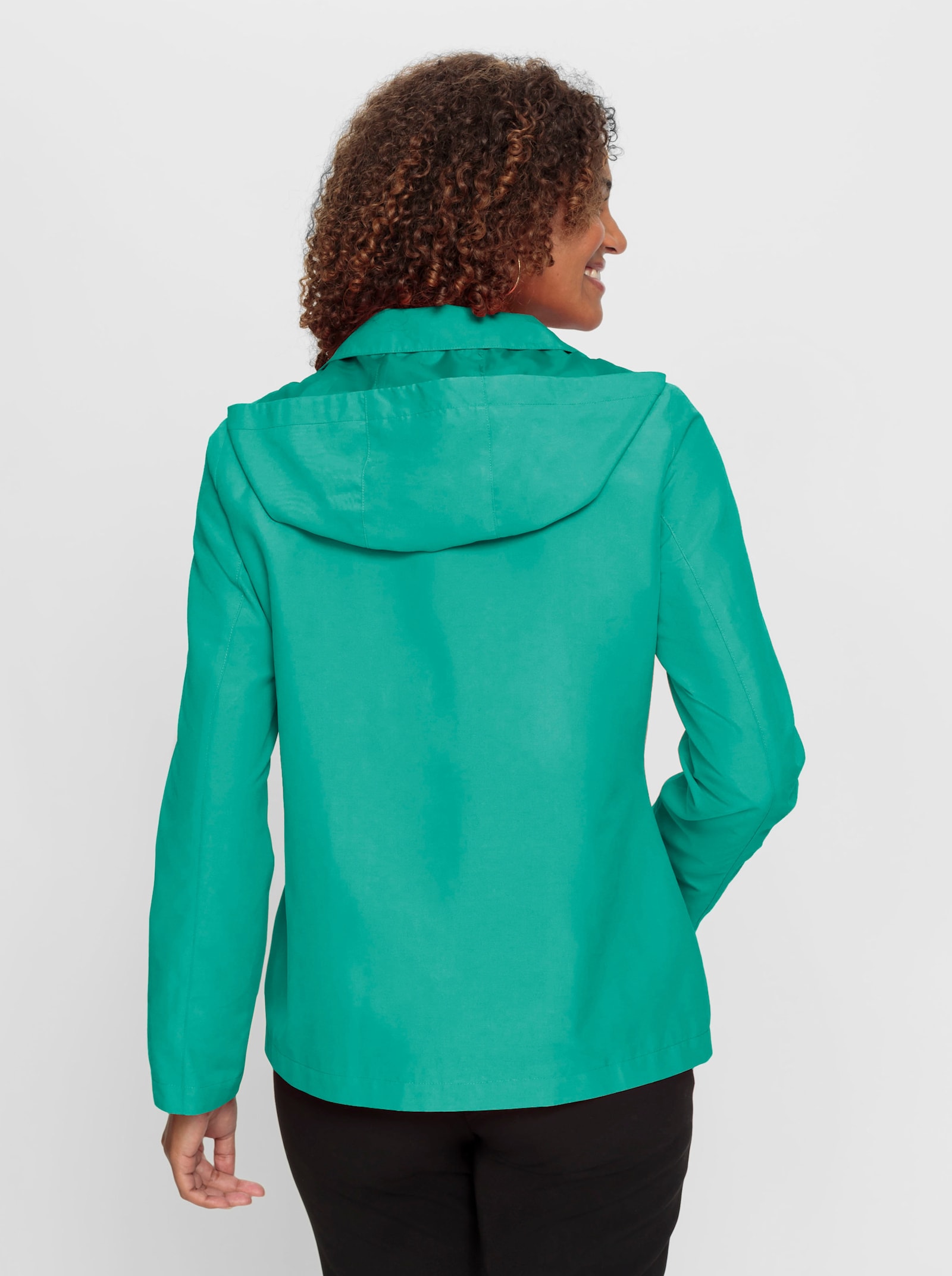 Kapuzenjacke mit Kontrast-Reißverschluss, gefüttert - smaragd