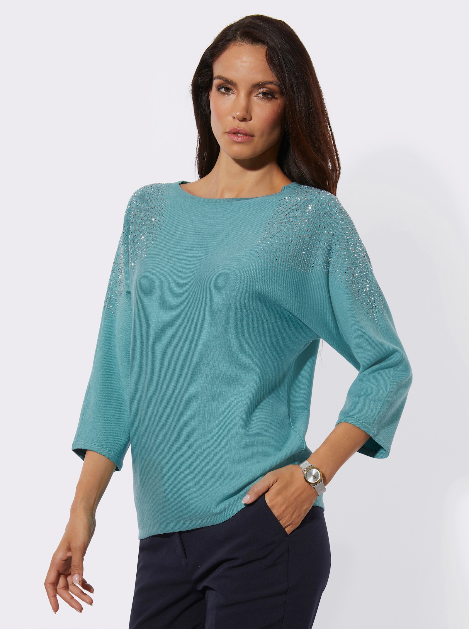 3/4 Arm-Pullover mit Viskose - ozean